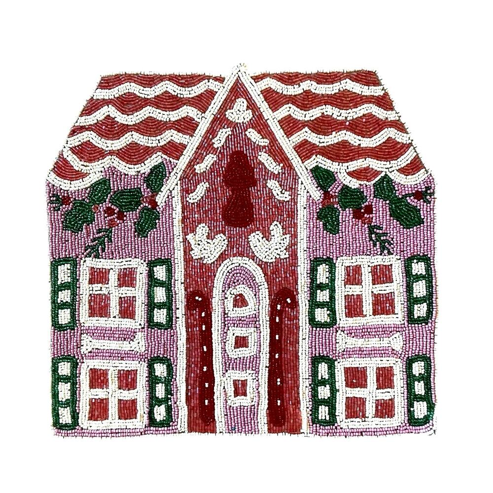 Tiramisu Pink Gingerbread Beaded Placemat 12x15 Christmas Holiday Decor New